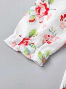 女孩印花網眼刺繡荷葉邊睡衣套裝 - 白色 - 查看 3