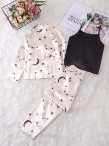 Girls 3pcs Galaxy Print Bow Front PJ Set - Multicolor - View 2