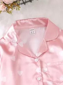 Conjunto de 3 piezas de pijama con estampado de corazón para niña preadolescente - Rosa Pálido - Ver 3