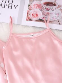 Conjunto de 3 piezas de pijama con estampado de corazón para niña preadolescente - Rosa Pálido - Ver 4