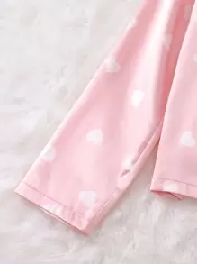 Conjunto de 3 piezas de pijama con estampado de corazón para niña preadolescente - Rosa Pálido - Ver 5