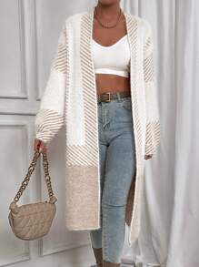 Chiquease Striped Pattern Fuzzy Duster Cardigan,Long Sleeve Tops Fall Winter Cloth For Women - Multicolor - View 3