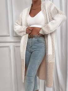 Chiquease Striped Pattern Fuzzy Duster Cardigan,Long Sleeve Tops Fall Winter Cloth For Women - Multicolor - View 4