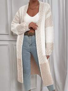 Chiquease Striped Pattern Fuzzy Duster Cardigan,Long Sleeve Tops Fall Winter Cloth For Women - Multicolor - View 6