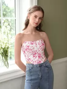 SHEIN MOD Ditsy Floral Print Tube Top - Multicolor - View 2