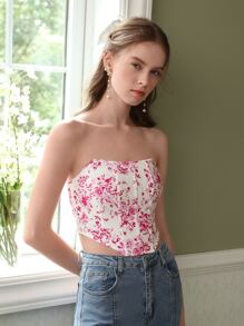 SHEIN MOD Ditsy Floral Print Tube Top - Multicolor - View 3