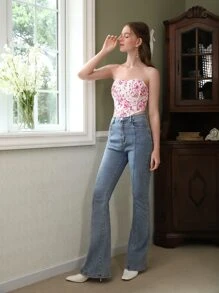 SHEIN MOD Ditsy Floral Print Tube Top - Multicolor - View 5