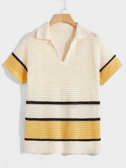 Men Color-Block Hollow Out Knit Top