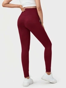 SHEIN Maternity Wide Waistband Solid Leggings - Maroon - View 2