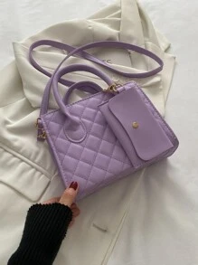 防水,輕巧,商務休閒細節縫製的雙提手正方形包含袋,適用於青少年女孩,女性大學生,新手和白領女性,非常適合辦公室、學校、工作、商務、通勤,女式包袋帶小袋 - 紫色 - 查看 2