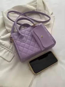 防水,輕巧,商務休閒細節縫製的雙提手正方形包含袋,適用於青少年女孩,女性大學生,新手和白領女性,非常適合辦公室、學校、工作、商務、通勤,女式包袋帶小袋 - 紫色 - 查看 5