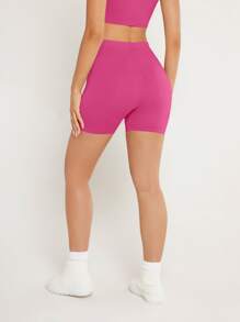 SHEIN BASICS 1pc Solid High Waist Cycling Shorts - Hot Pink - View 5