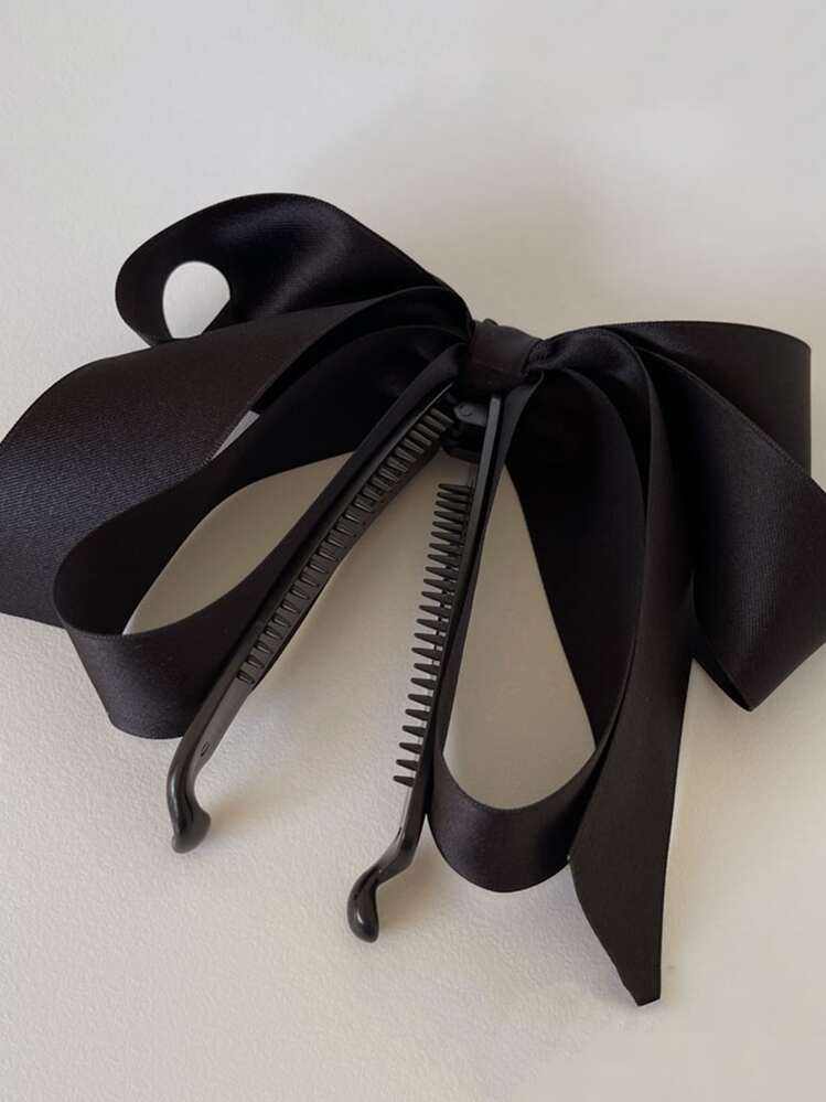 1 pieza Clip de banana con lazo multicapa de cinta de satén brillante, accesorio de pelo elegante y estiloso, adecuado para varias ocasiones, Día de San Valentín, clips de pelo de San Valentín, pinzas para el pelo, pasadores de pelo, artículos escolares, universidad, lazos, lindos, accesorios para el cabello, accesorios para la cabeza, accesorios para el cabello para mujeres - Negro - Añade 3