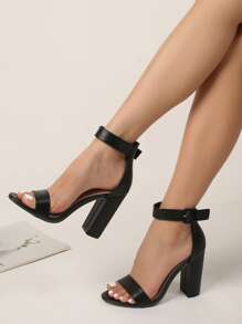 Black High Heel Shoes, Fashionable Criss-Cross Strap Design With Silver Accents, Comfortable Chunky Heel Sandals, Suitable For Parties, Vacations, New For Summer - Black - View 1