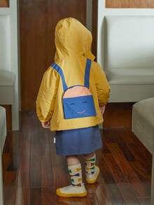 Toddler Girls Cartoon Embroidery Patch Detail Hooded Jacket - Mustard Yellow - View 2