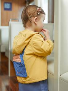 Toddler Girls Cartoon Embroidery Patch Detail Hooded Jacket - Mustard Yellow - View 3