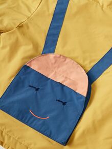 Toddler Girls Cartoon Embroidery Patch Detail Hooded Jacket - Mustard Yellow - View 6