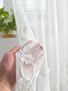 1pc Sheer White Embroidered Curtain For Home