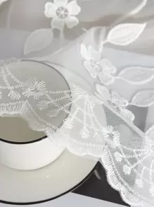 1pc Sheer White Embroidered Curtain For Home