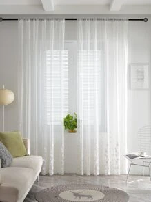 1pc Sheer White Embroidered Curtain For Home