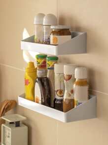 1pc Wall Mounted Seasoning Storage Rack - White - View 1