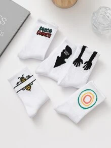 5pairs Men Bee & Letter Graphic Crew Socks - Multicolor - View 2
