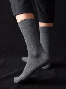5pairs Men Solid Black & White & Grey Crew Socks - Multicolor - View 2
