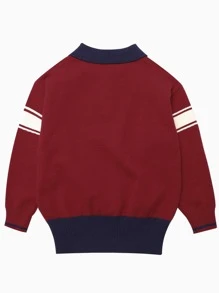 CUNYI Boys Contrast Polo Neck Drop Shoulder Jumper - Burgundy - View 2
