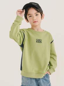 Niños Pullover con estampado de letra de hombros caídos - Verde Lima - Ver 1