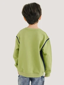 Niños Pullover con estampado de letra de hombros caídos - Verde Lima - Ver 2