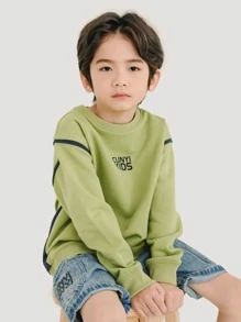 Niños Pullover con estampado de letra de hombros caídos - Verde Lima - Ver 3