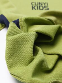 Niños Pullover con estampado de letra de hombros caídos - Verde Lima - Ver 6