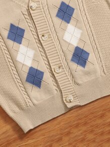 SHEIN Chàng trai trẻ Họa tiết Argyle Xoắn Dan Áo nịt ngực Vest - Màu Khaki - Xem 4