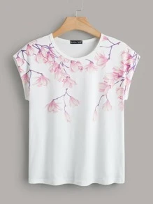 Mulvari Floral Batwing Sleeve Tee Graphic Tees Women Tops