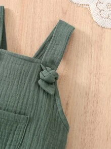 男嬰補丁貼口袋紋理質感結飾背帶連體衣 - 墨綠色 - 查看 3