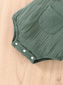 男嬰補丁貼口袋紋理質感結飾背帶連體衣 - 墨綠色 - 查看 4