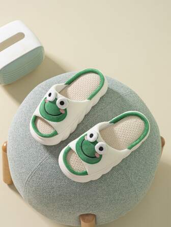 女士卡通青蛙裝飾趣味拖鞋,學院露趾家居拖鞋