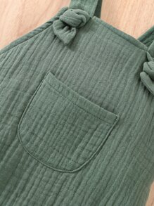 男嬰補丁貼口袋紋理質感結飾背帶連體衣 - 墨綠色 - 查看 6