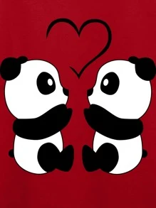 INAWLY Camiseta panda con con estampado de corazón - Burdeos - Ver 4