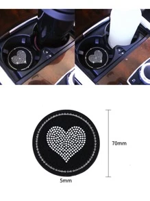 2 cái Rhinestone Heart Decor Car Coaster - màu đen - Xem 3