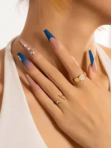 轉換你指甲片帶24入組長款棺材藍色法語漸層水鑽假指甲和1入組指甲銼和1張膠帶 - 彩色 - 查看 1