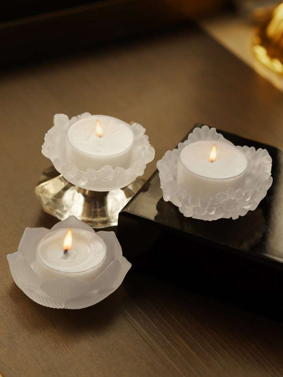 3pcs Flower Design Candle Holder - Clear - View 1
