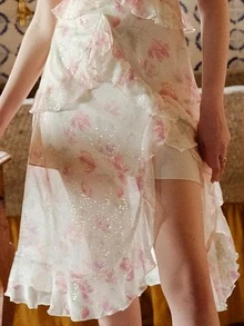 Vestido con estampado floral ribete con fruncido - Multicolor - Ver 5