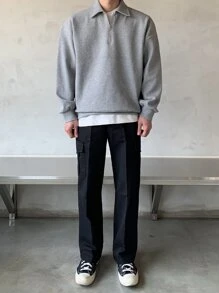 DAZY Men Back To School Half Zipper Drop Shoulder Sweatshirt, For Tennis,Fall Clothes