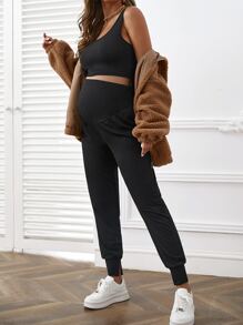 SHEIN Maternity Adjustable Waist Split Hem Pants