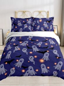 Halloween Ghost & Bat Print Duvet Cover Set Without Filler - Multicolor - View 1