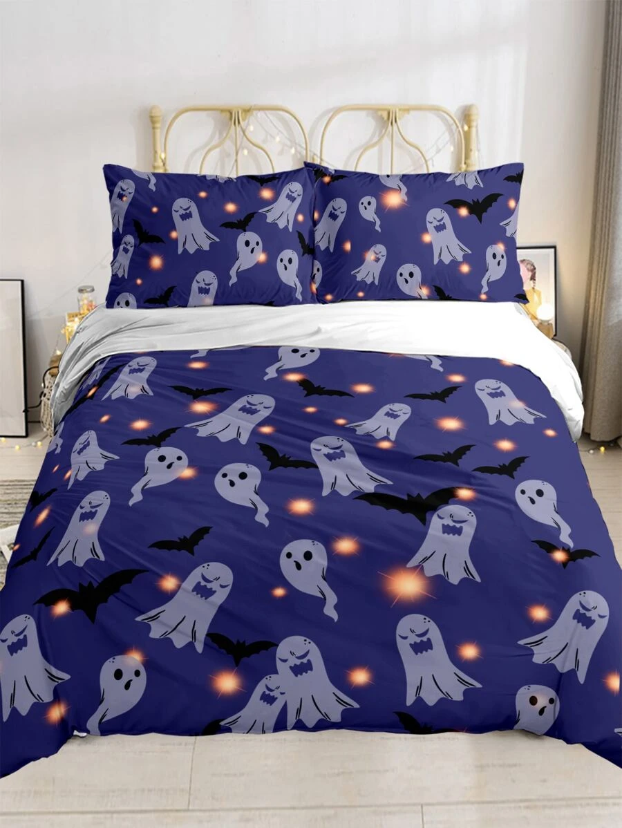 Halloween Ghost & Bat Print Duvet Cover Set Without Filler - Multicolor - View 1
