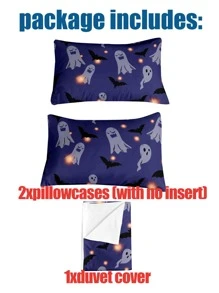 Halloween Ghost & Bat Print Duvet Cover Set Without Filler - Multicolor - View 4