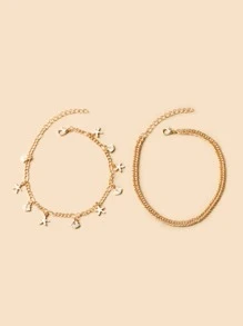 2入組貝殼和海星吊墜腳錬 - 金黃色 - 查看 3