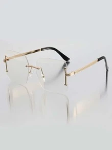 Square Lens Rimless Eyeglasses - Gold - View 1